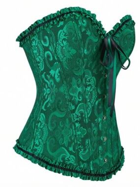 Demays Dark Emerald Green Floral Brocade Overbust Corset Busk Lace Up 2XL NWT